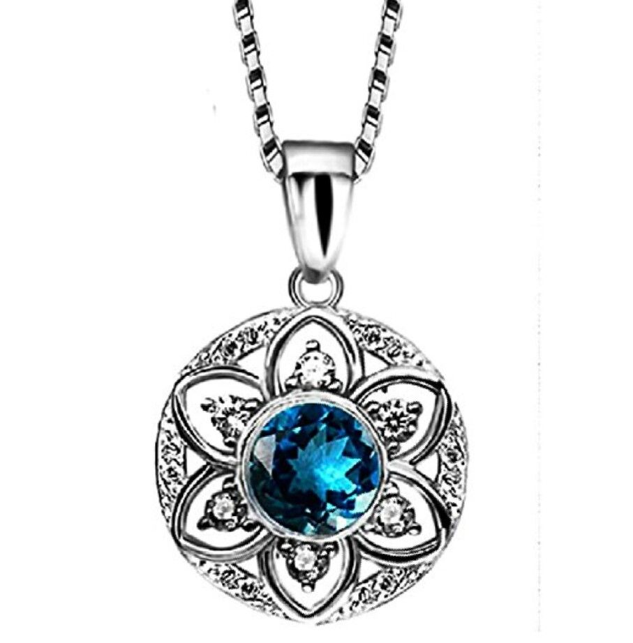 18k Gold Plated 925 Sterling Silver CZ Flower Pendant Necklace 18"