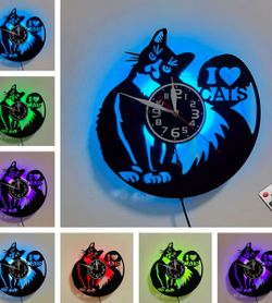 I LOVE CATS LED VINYL RECORD WALL CLOCK