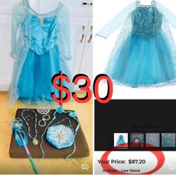 $30 Disney Parks Authentic Frozen Costume with Jewelry and accessories like New size 6 all included