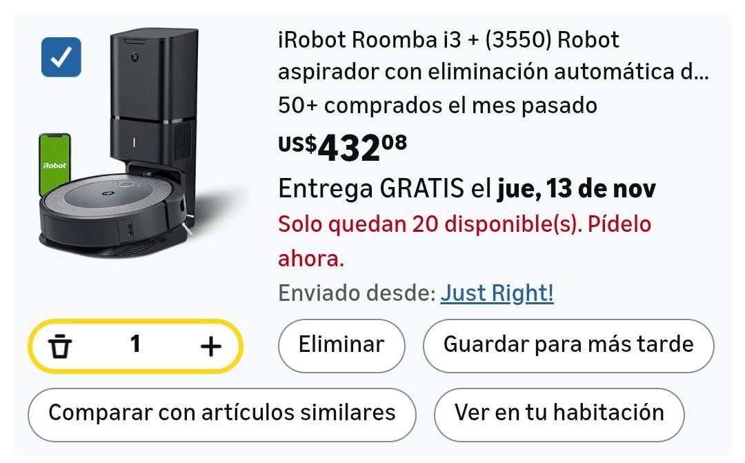 IRobot Roomba i3 + (3550) Robot aspirador con eliminación automática de suciedad, se vacía solo, mapeo conectado a Wi-Fi