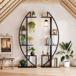 Curved Plant S-tand Pack of 2, 5-Tier Flower D-isplay S-helf