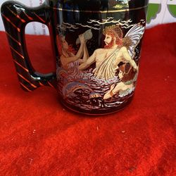 4.5 Inch 24k Black & Gold Handmade In Greece Greek Ceramic Mug Imported From Greece