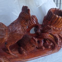 Hand carved chicken farm candle holder decoration
