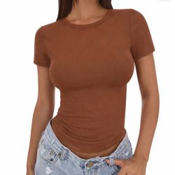 Women’s Brown Fitted T-Shirt Size M – New NWOT Trendy Basic