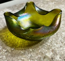 Antique Loetz Crete Iridescent Glass Bowl 3.5”x7.5”