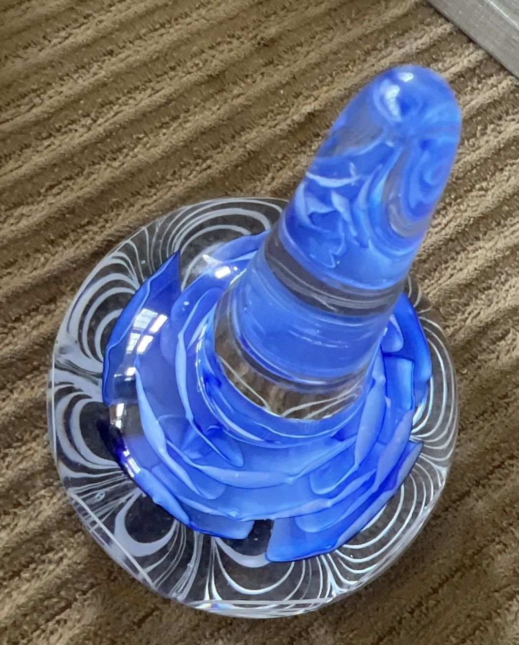 Art Glass Ring Holder Paperweight Blue Rose