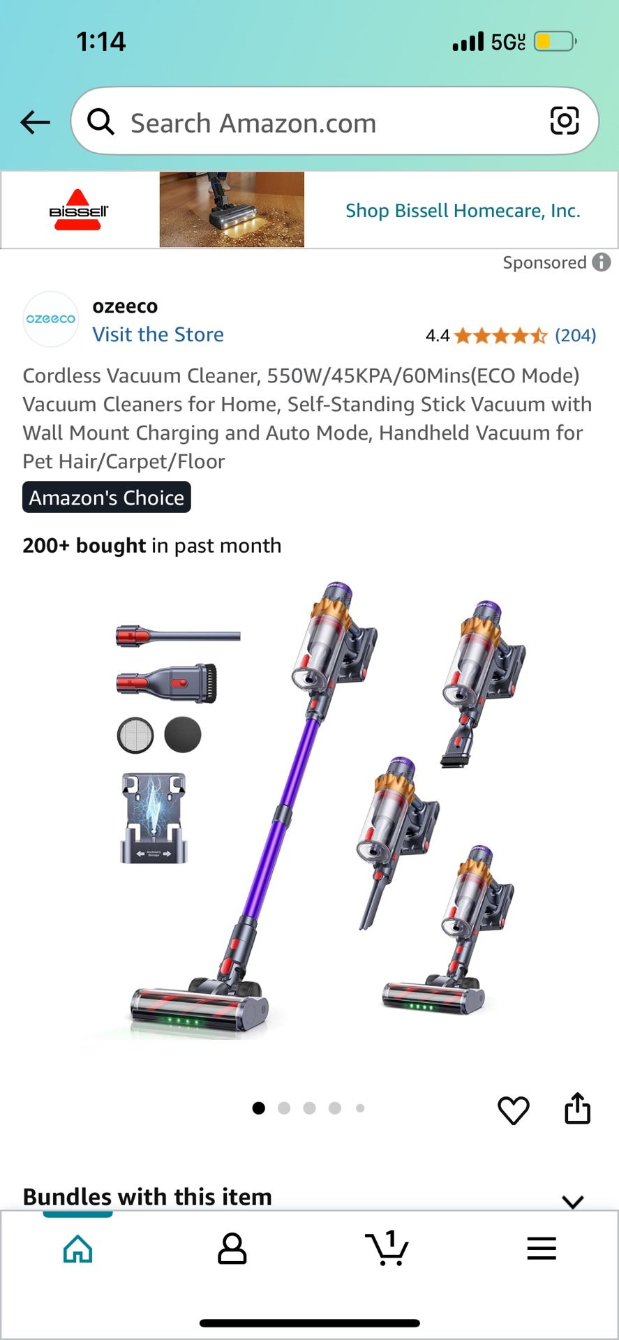 Cordless Vacuum Cleaner, 550W/45KPA/60Mins(ECO Mode) Vacuum Cleaners for Home, Self-Standing Stick Vacuum with Wall Mount Charging and Auto Mode, Hand