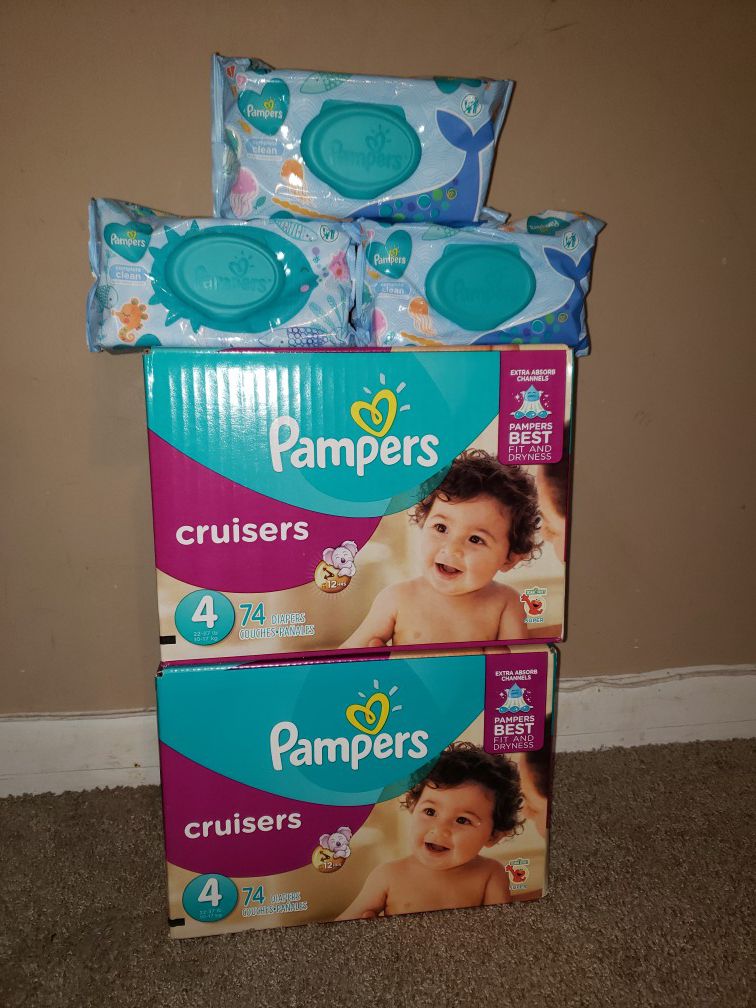 2/74 Pampers cruisers SIZE#4 +3/72 Pampers wipes$45.00
