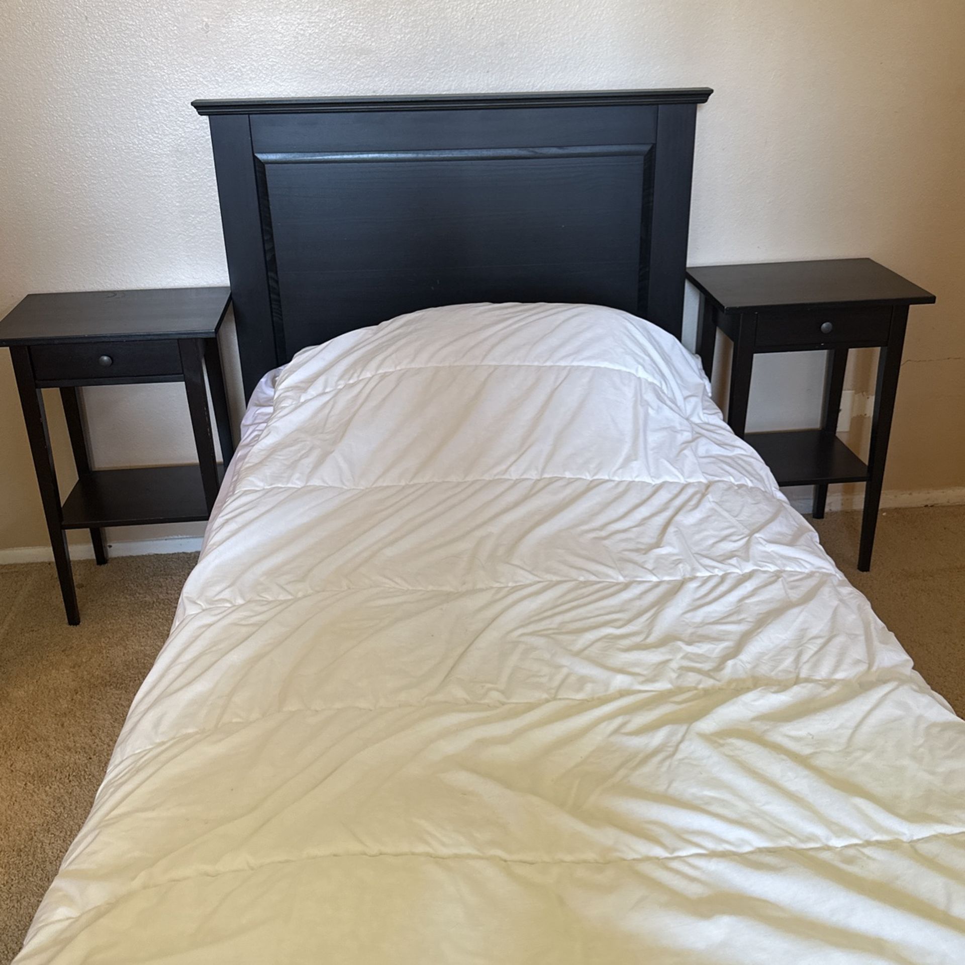 Twin Bed with mattress, with Two Nightstand