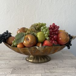 vintage large oval  Hammered Brass Fruit Basket