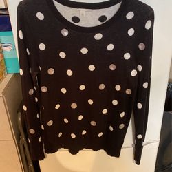 Women’s Size Large Halogen Crewneck, Sweater, Black, White, And Silver