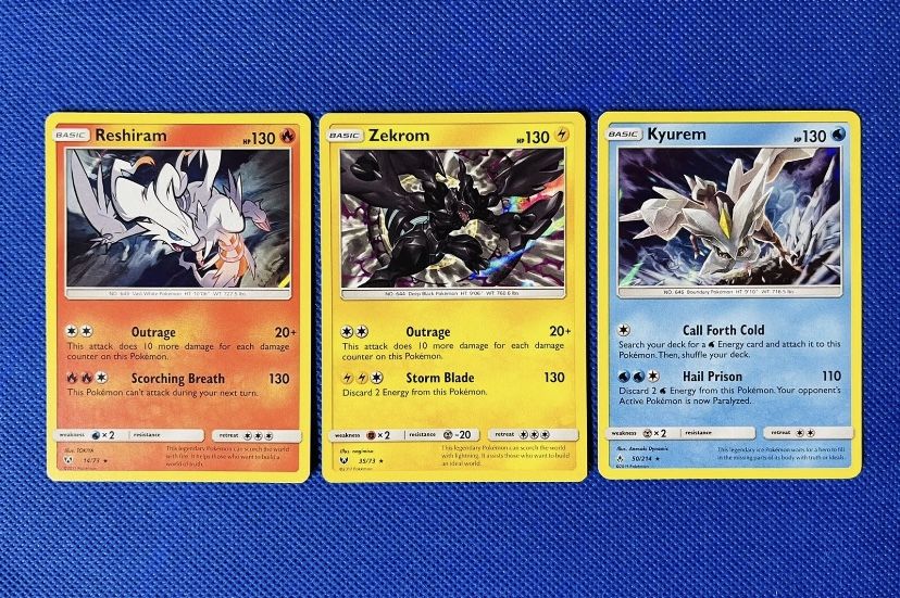 Reshiram, Zekrom & Kyurem - 3 Card Holo Pokémon Set, Legendary Rare Pokémon NM
