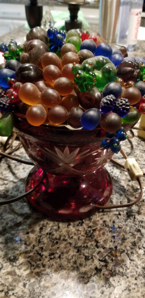 Antique Czeck Glass Berry Lamp  