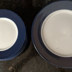 Pre-owned Royal Norfolk stoneware Navy Blue/white plates set