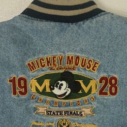 Vintage 90’s DISNEY STORE Mickey Mouse 1928 League Denim Bomber Jacket Kids/Child XX Small