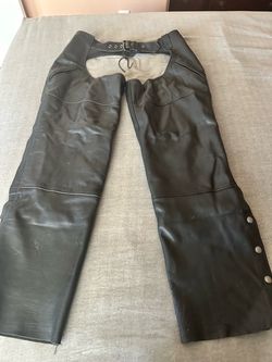 Black Leather Motorcycle Chaps with Quilted Liner