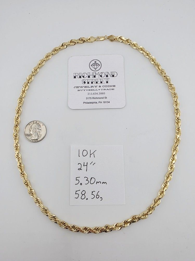 10k gold 24" 5.3mm rope chain