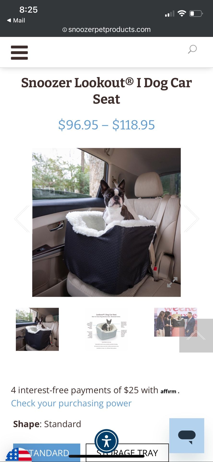 Snoozer Lookout® I Dog Car Seat - Raised, Black Washable Cover