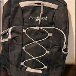 Black ProSport backpack with gray trim and front bungee cord design.
