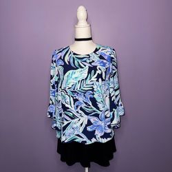 Lilly Pulitzer Blue Floral Print Blouse