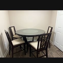 55” Glass Countertop Wooden Table With 4 Chairs