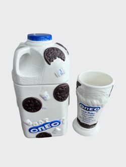 Rare Vintage Oreo Cookie Milk Jug Cookie Jar Got Milk? With Oreo Milkshake cup
