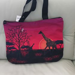 Pink and Black Savanna Scene Tote Bag