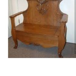 Fancy oak antique hand carved entry seat mirror
