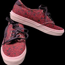 Van's Women's Floral Burgandy And Navy Shoe 8.5