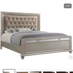 Beautiful Platinum Silver King Bed Frame - LED Lights!