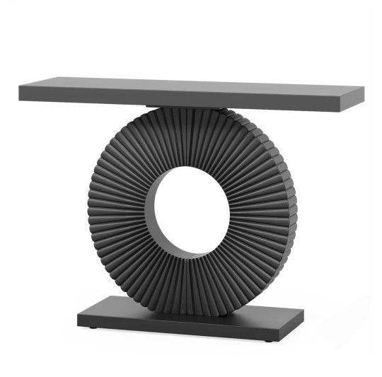 Modern Console Table With Geometric Base, 40 Inch Wood Entryway Table Sofa Table Narrow Long, Contemporary Accent Table For Living Room