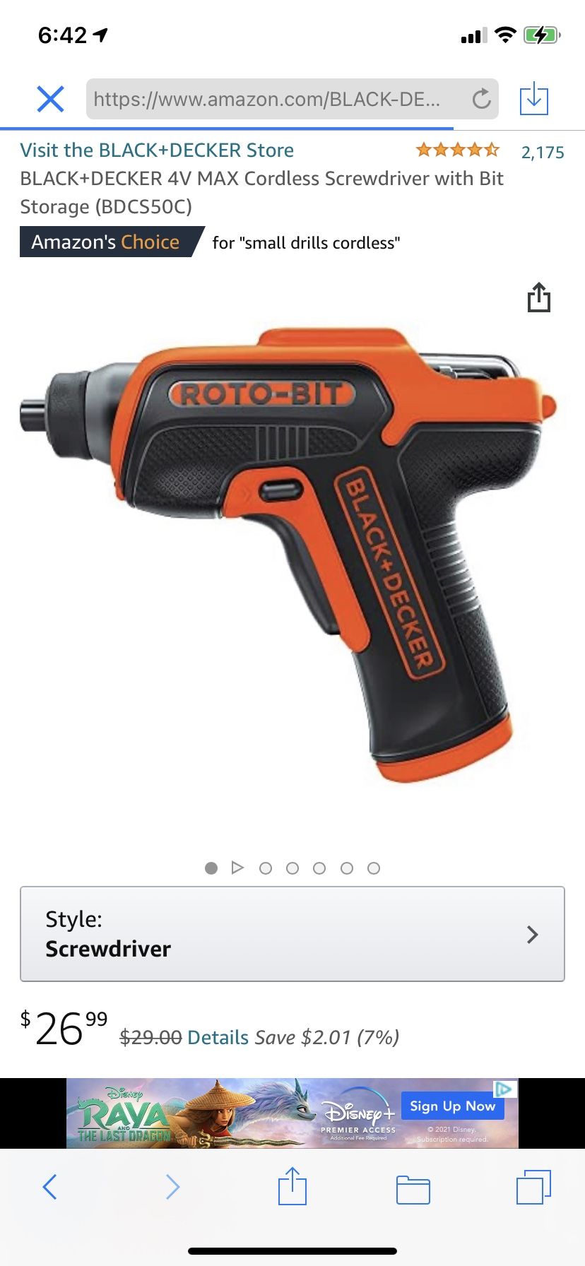 BLACK+DECKER DRILL 4V MAX Cordless Screwdriver with Bit Storage (BDCS50C)