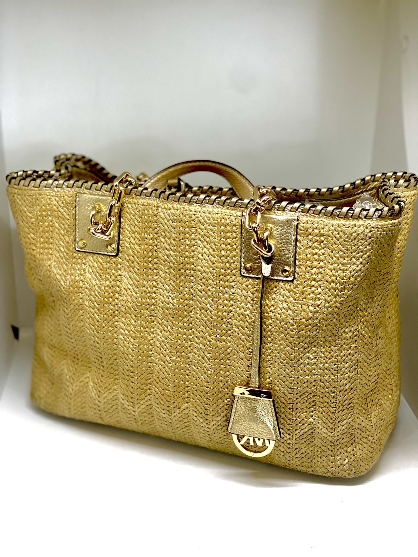 Michael Kors Straw/Leather Tote Bag NS-1602