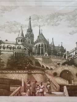 Vintage framed LITHOGRAPH HUNGARIAN 40$