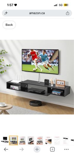 Floating TV Stand, 59" Wall Mount Entertainment Center with Power Outlet & Cable Hole, Modern Floating TV Shelf with Storage Cabinet for DVD Player, C