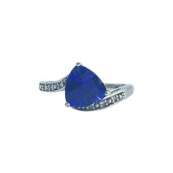  10kt White Gold Blue Stone & Diamond Ring