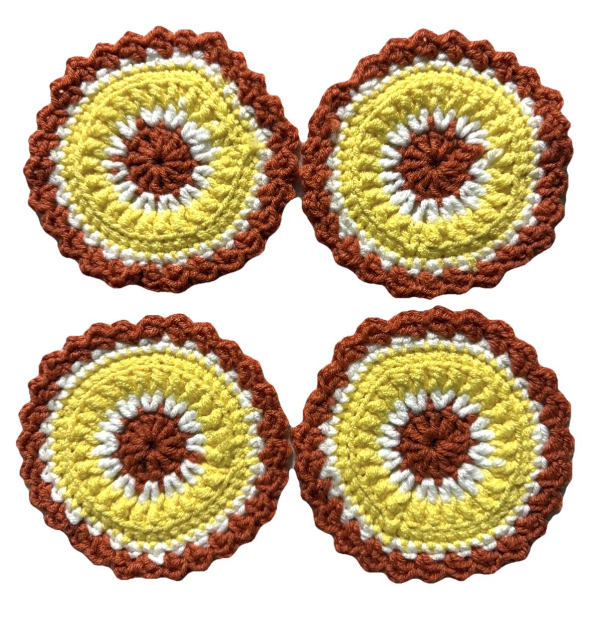 Crochet Handmade Coasters trivet MUG RUG-FALL AUTUM set of 4-yellow ORANGE-doily