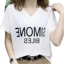 Women's Plus Size Short Sleeved T-Shirt Summer V-Neck Loose and Versatile Letter Printed T-Shirt Top