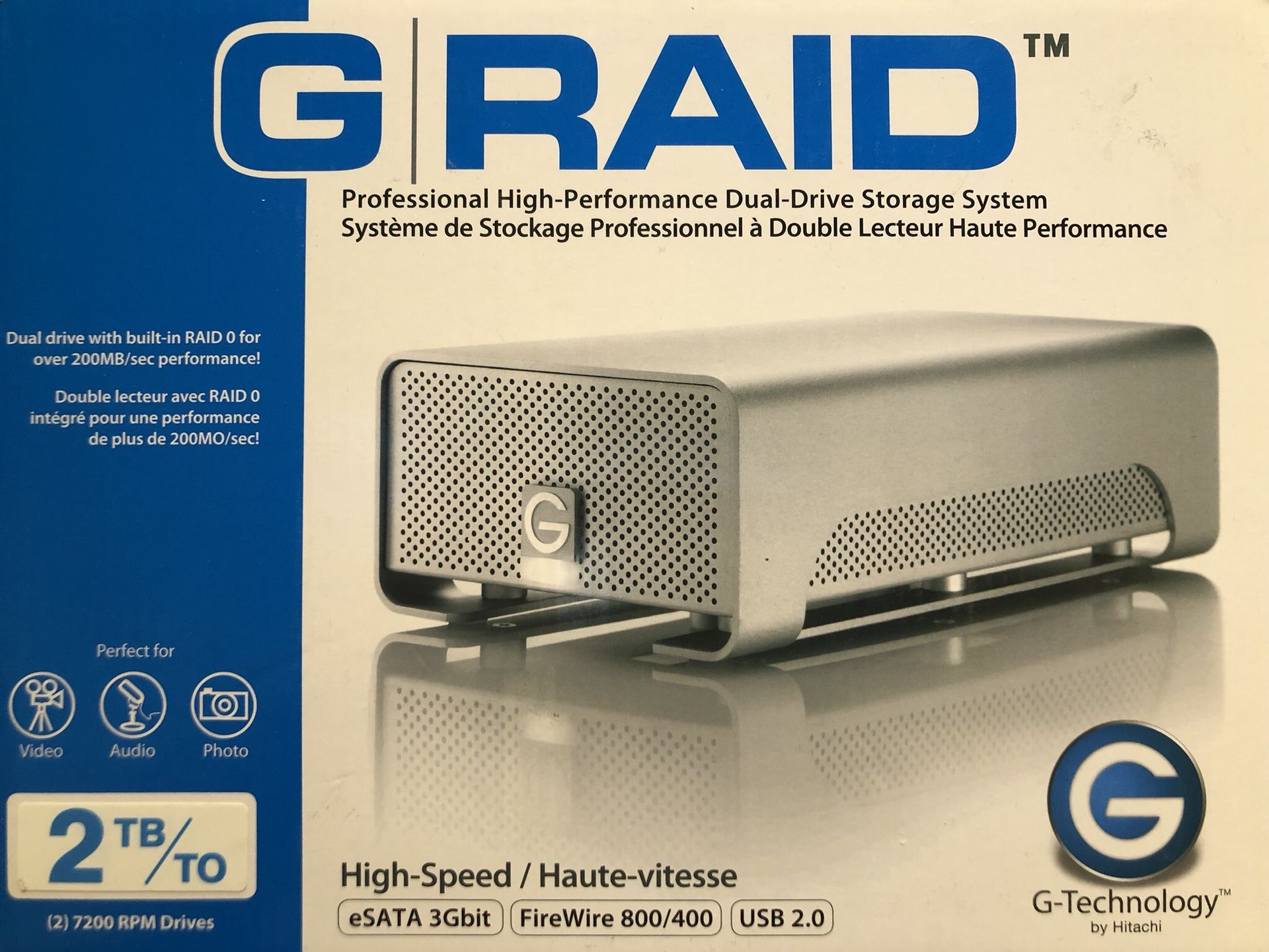 G-Technology G-RAID Mini Portable Dual-Drive External RAID Storage Solution USB 3.0 2TB/MacBook/Windows