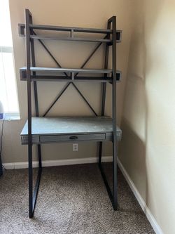 Industrial Style Desk with Shelves and Drawer