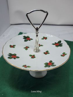 Christmas Holly Porcelain Tiered Serving Plate