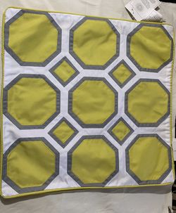 New Indoor/Outdoor Lime Green/Grey Square Decorative Pillow COVER, Fits 20”x20” and 18”x18” Set of 2 covers,