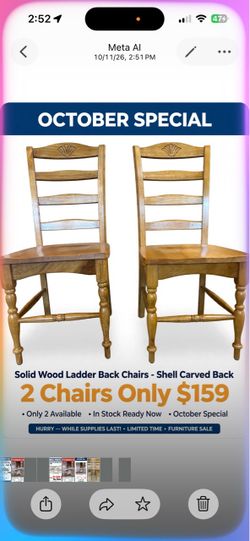 Solid Wood Ladder Back Chairs – Set of 2