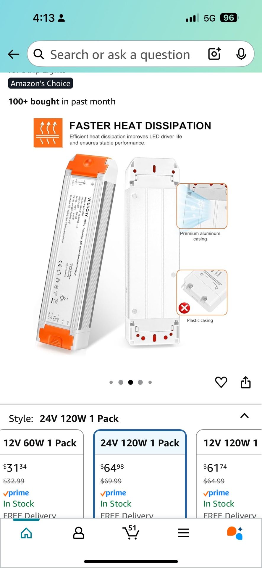 120W 24V Dimmable LED Driver,Triac Dimmable Transformer AC 120V to DC 24V 120 Watt Compatible with Lutron & Leviton Dimmer Switches, Dimmer Led Power