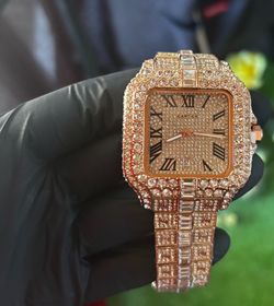 Fully Iced Out Santos-Homage Luxury Watch – Flawless Quality (W/C-Name)