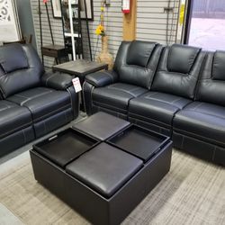 Black power reclining  sofa love and chair