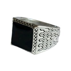 MENS TITANIUM FOREVER WEAR SILVER NEW SIZE 9 BLACK ONYX ETCHED RING