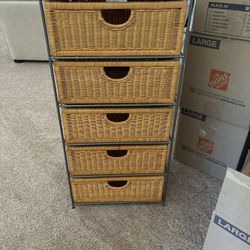 Tall Wicker And Metal Chest 