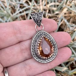 Morganite Crystal Quartz Sterling Silver 2” Pendant