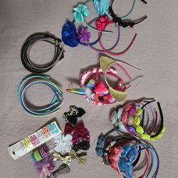 Little Girls Assorted 50 pcs of Headbands,hair clips, ties, Mint condition